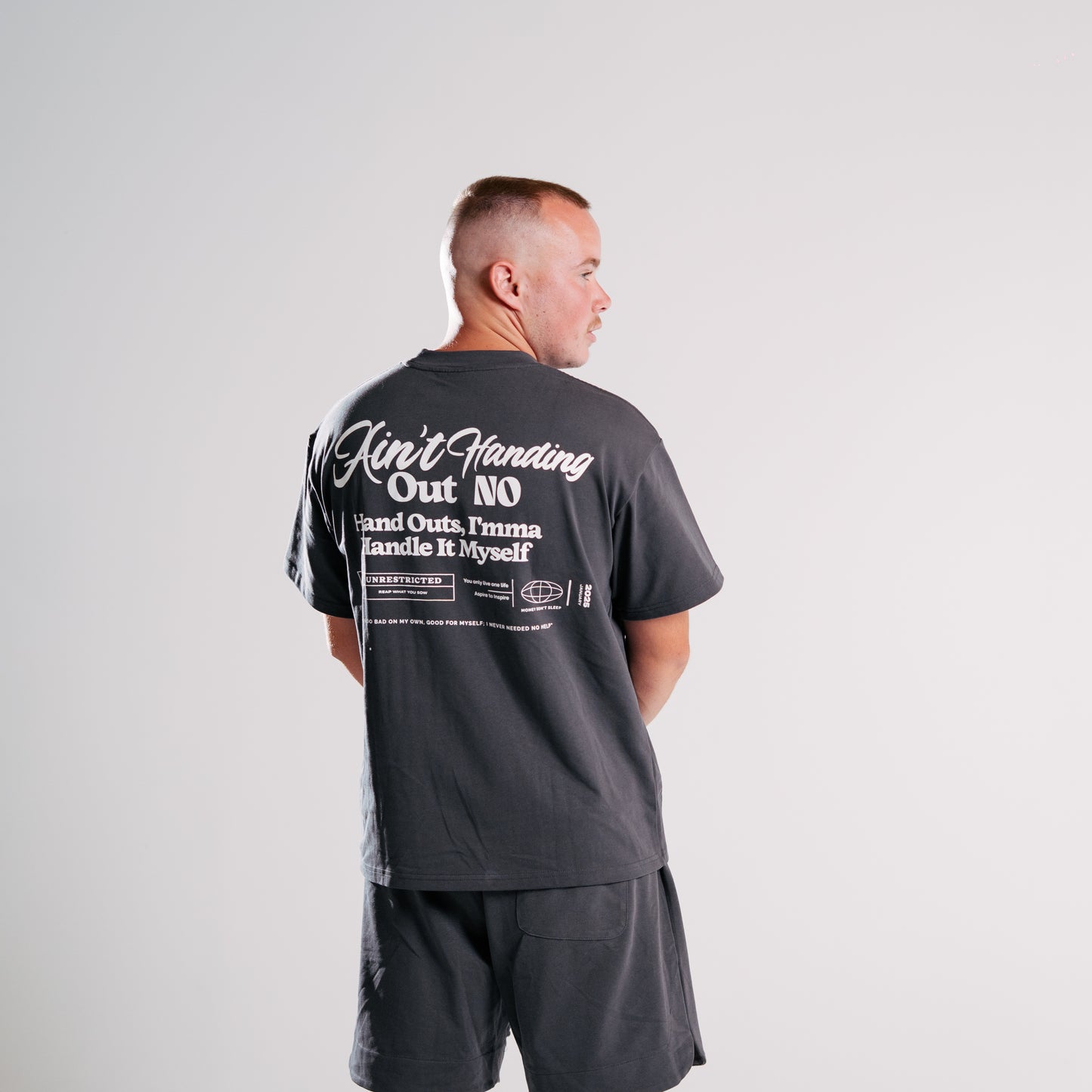 Dark Grey Heavyweight - 'No Handouts' Tee
