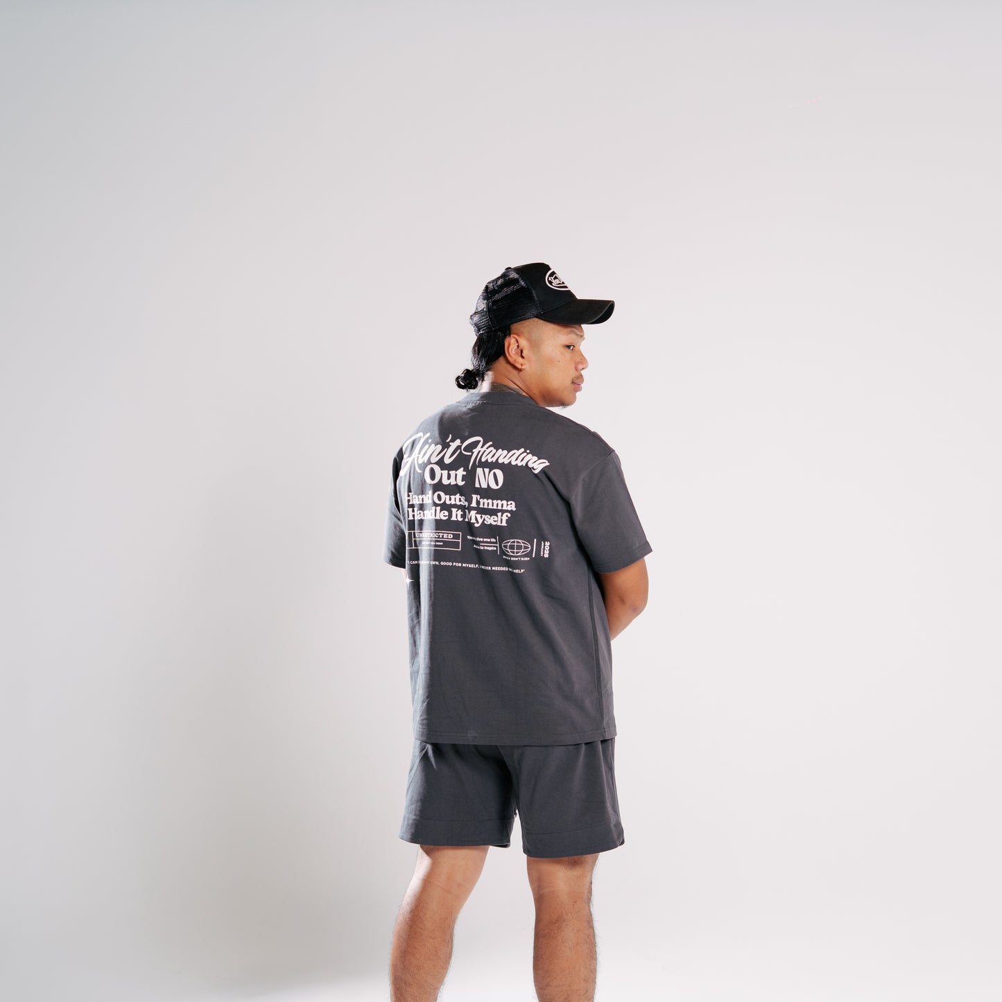 Dark Grey Heavyweight - 'No Handouts' Tee